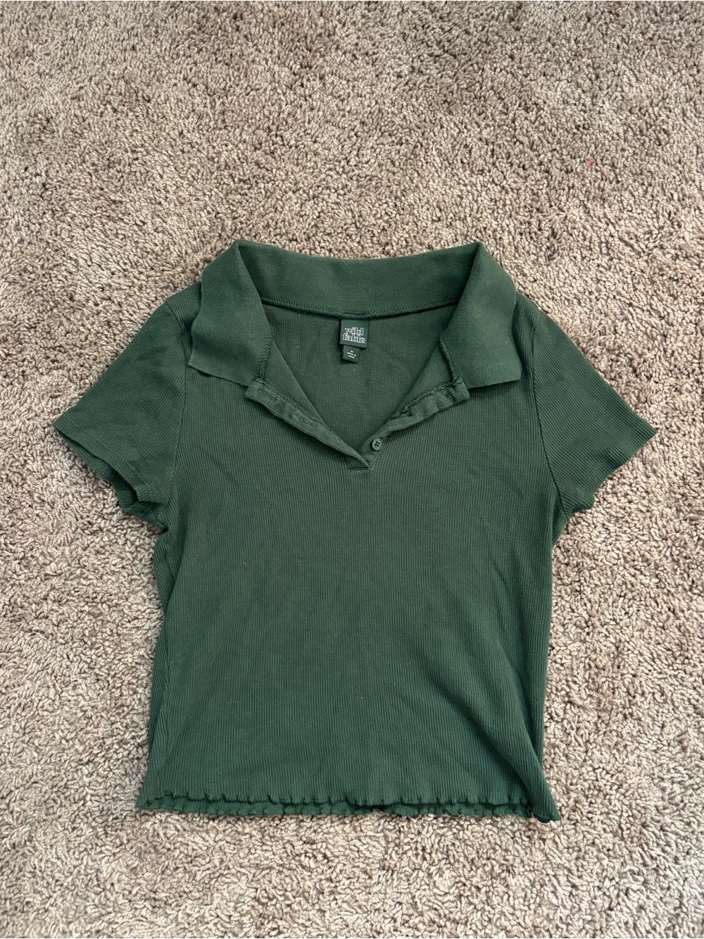 wild fable Dark Green Ribbed Polo Crop Top